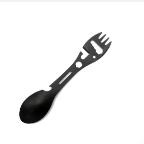 10-in-1 Multi-Functional Spork: Stainless Steel Portable Utensil Spoon, Can Opener, Serrated Knife, Wrench, Direction Indicator, Harpoon - Perfect For Outdoor Camping, Hiking, Picnic & Travel!