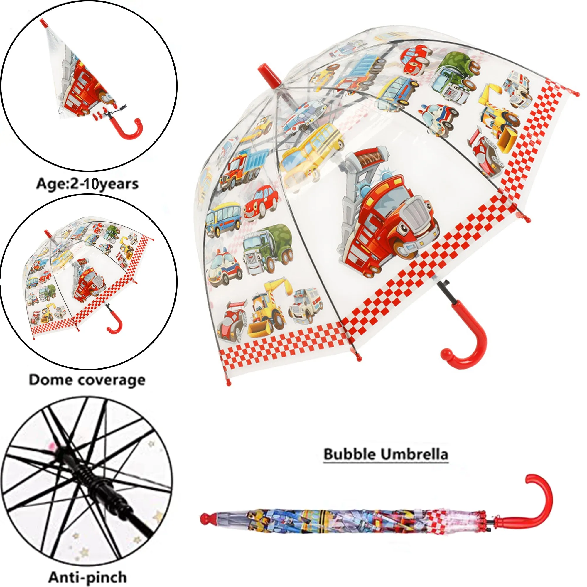 Babymoon Car Designer Transparent Automatic Kids Umbrella 2 To 10 Y | Red