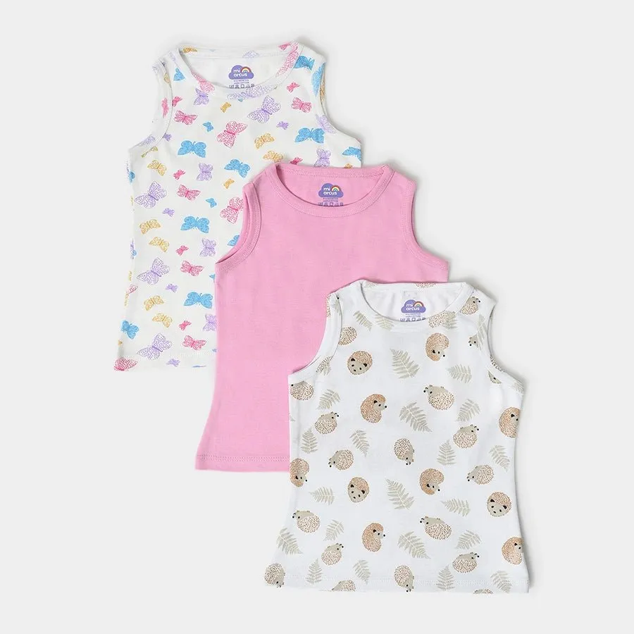 Buddy Girls Printed Vest- Pack of 3