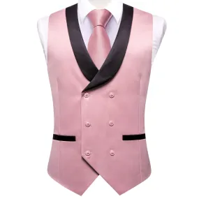 Hi-Tie Men's Vest Pink Double Breasted Black Shawl Lapel Waistcoat