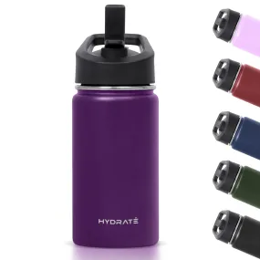 Hydrate Water Bottle For Kids - 14oz - Insulated Thermal Bottles - Keep Drinks Cold Or Warm For 6-12hrs - Tumbler For Toddler With Straw Lid - Leak Proof - Kids Water Bottles - Dark Purple