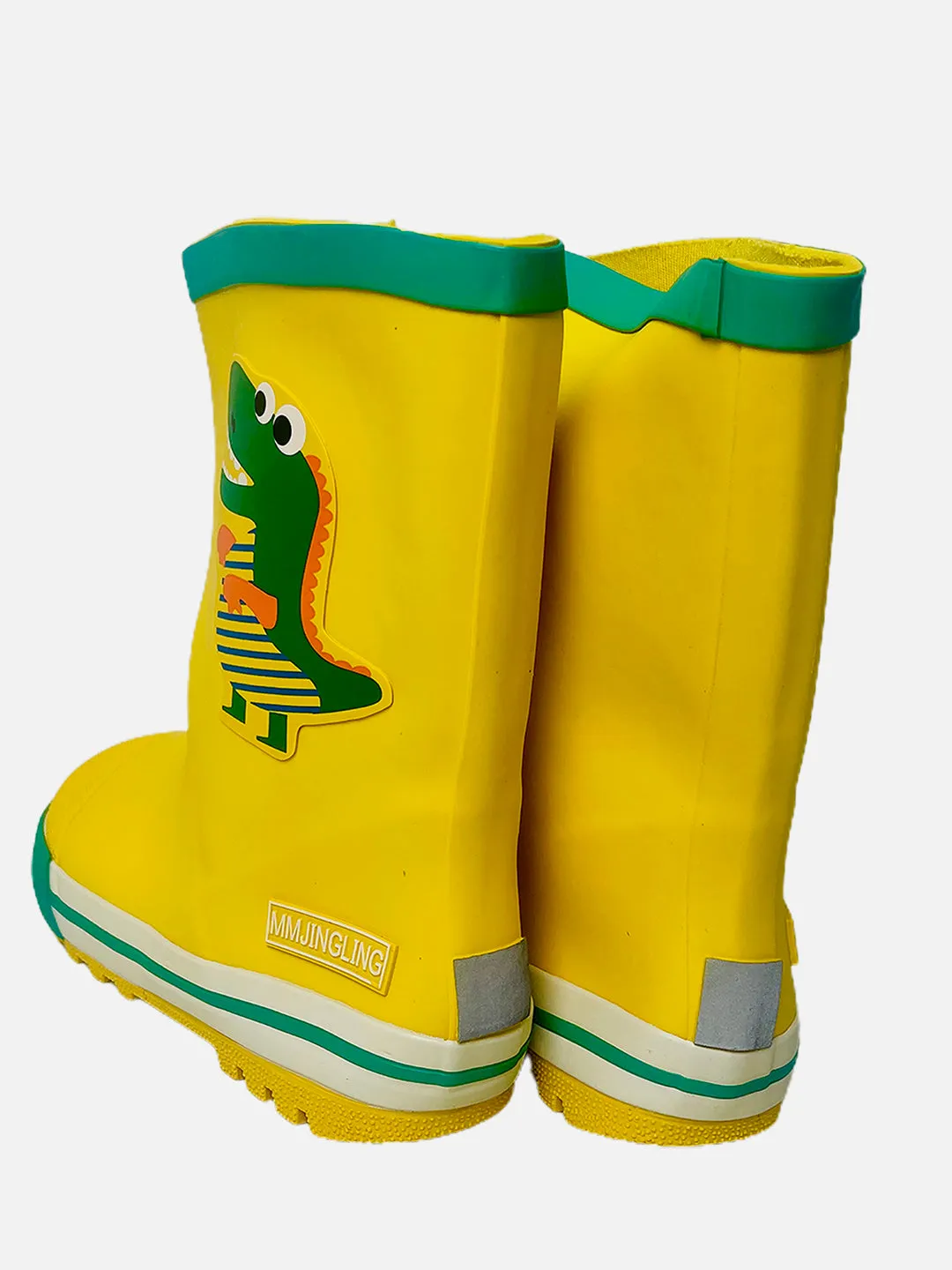 Little Surprise Box Mr. Yelosaur Stripe Flexible Rubber Rain Gumboots for Toddlers and Kids