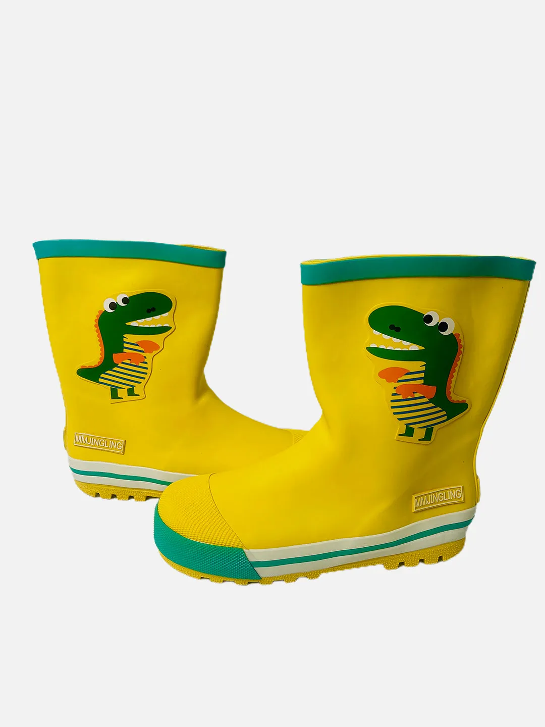 Little Surprise Box Mr. Yelosaur Stripe Flexible Rubber Rain Gumboots for Toddlers and Kids