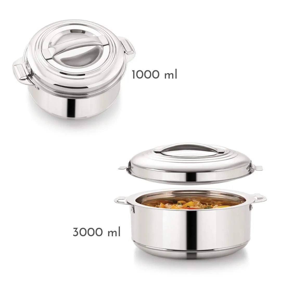 Magnus Rio Stainless Steel Casserole with Stainless Steel Lid - Set of 2 (1000 ml   3000 ml)