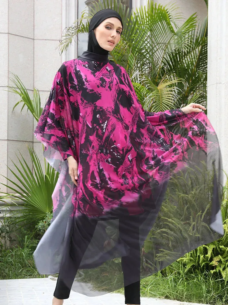 Plus Size 4PCS Burkini Muslim Woman Swimsuit with Full Cover Hijab