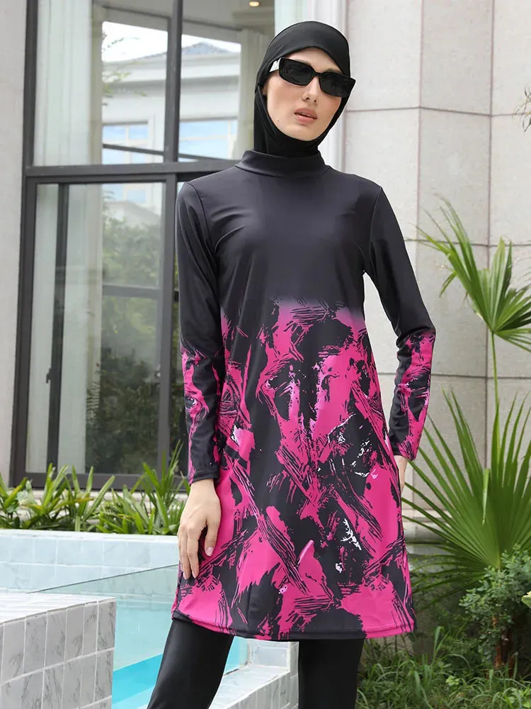 Plus Size 4PCS Burkini Muslim Woman Swimsuit with Full Cover Hijab